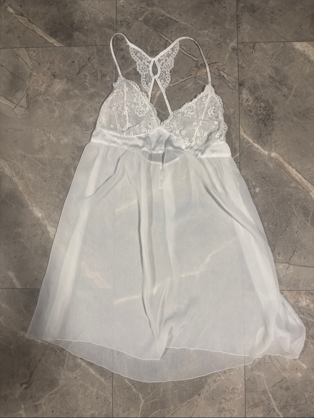 H&M White Lace-Back Sheer Chemise